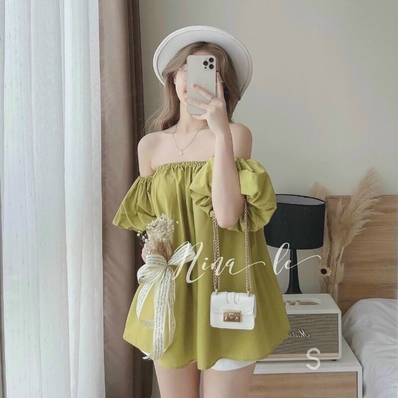 Áo kiểu trễ vai voan mềm bèo tiểu thư xinh xắn cực xinh siêu tôn dáng b19