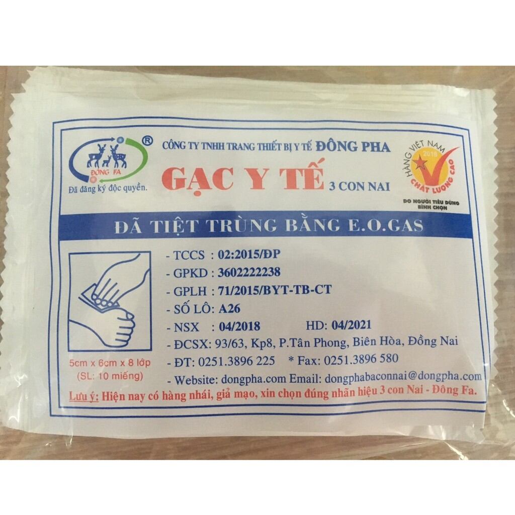 Gạc y tế tiệt trùng Đông Pha 5x6cm & 8x9cm (Gói 10 miếng)