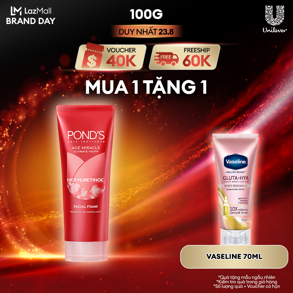 Sữa rửa mặt Pond's Age Miracle mờ đốm nâu và nếp nhăn với 50X Hexyl-Retinol 100G