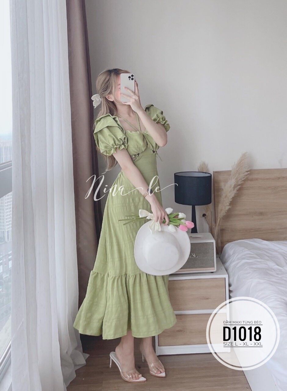 60-90kg Bigsize Đầm maxi tùng bèo D1018