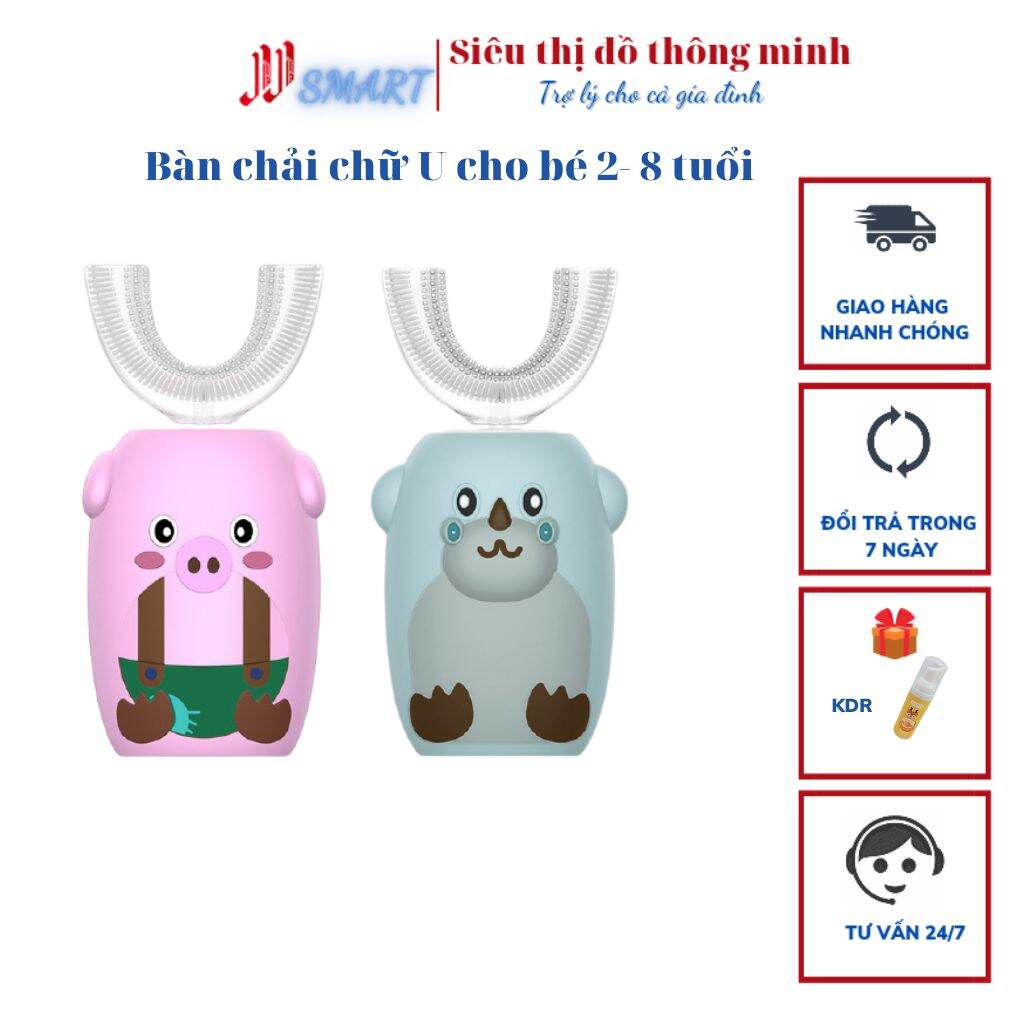 Bàn chải đánh răng điện tử hình chữ u trẻ em bàn chải tập đánh răng cho bé gấu và tê giác đáng yêu