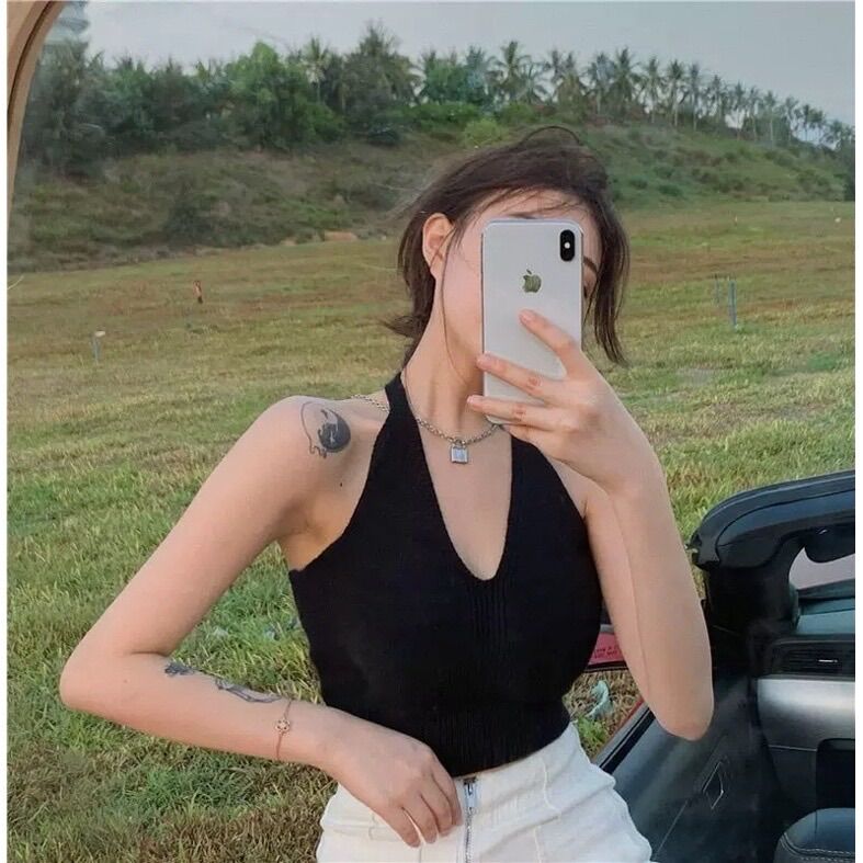 Áo crop top cột dây nơ cổ i8