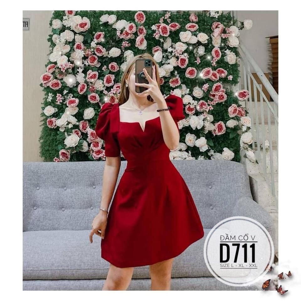 [Ảnh thật] 60-90kg Bigsize ĐẦM CỔ V DỰ TIỆC D711
