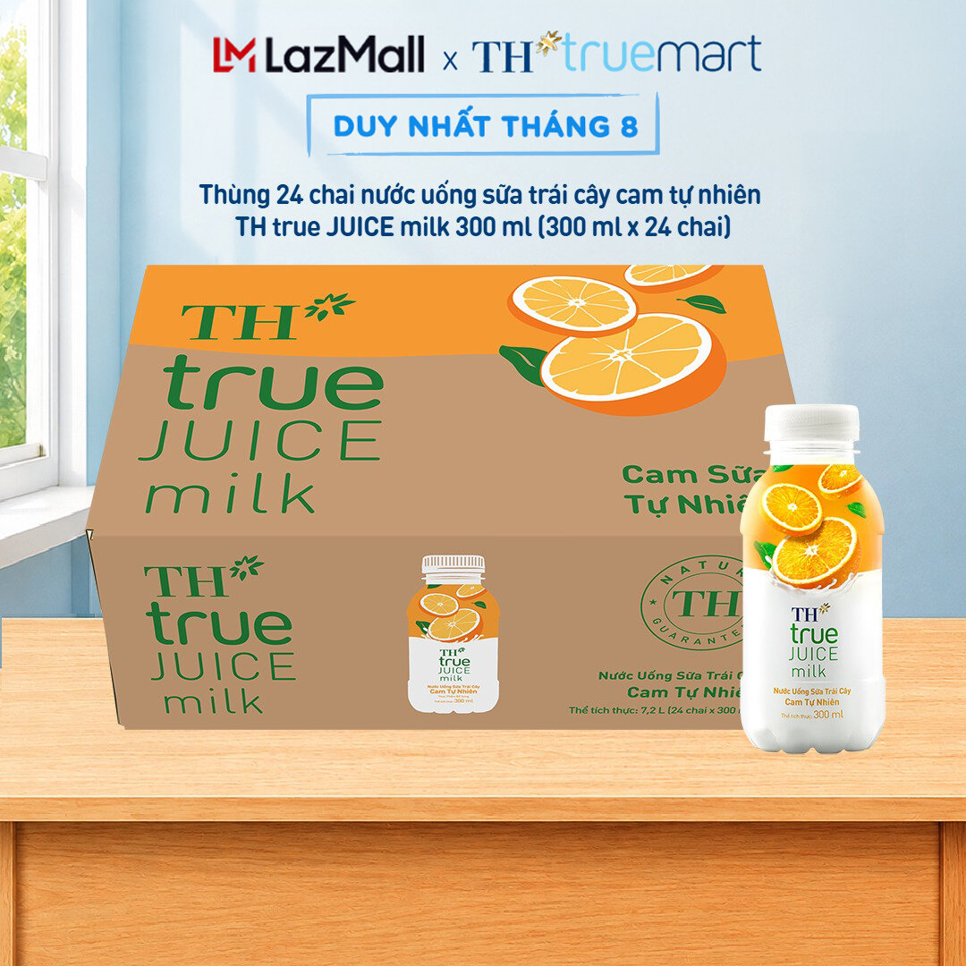 Thùng 24 chai nước uống sữa trái cây TH true JUICE milk cam tự nhiên 300 ml (300 ml x 24)