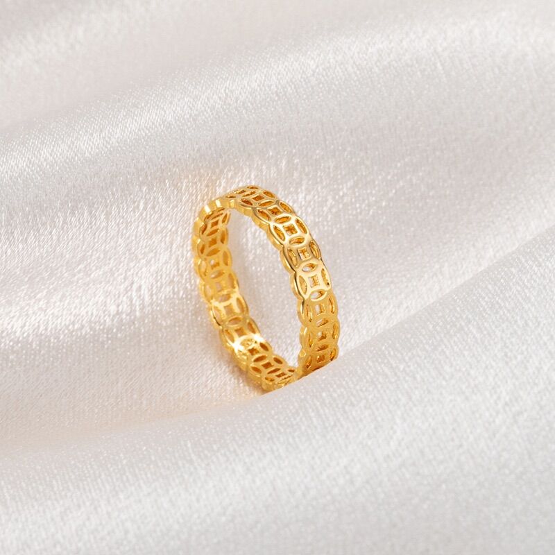 Nhẫn Kim Tiền Titan Không Đen Nam Nữ Vàng Gold Đẹp Freeship Ring House