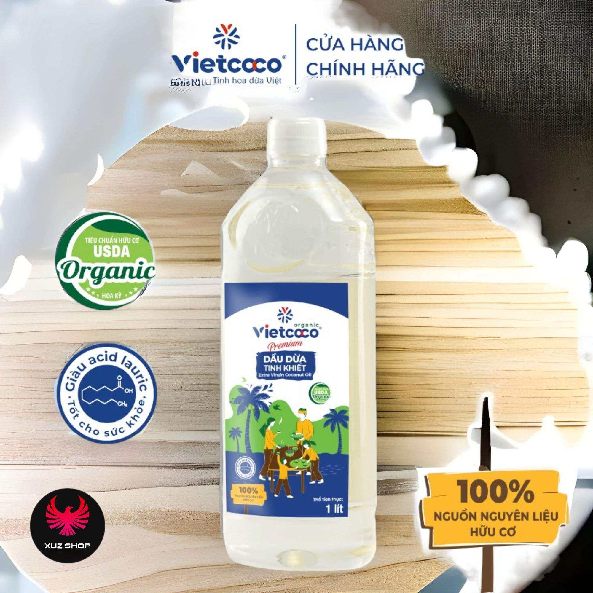 1 LÍT- Dầu dừa ép lạnh hữu cơ Vietcoco dưỡng da, dưỡng tóc, dưỡng mi, mỹ phẩm [xuzshop]