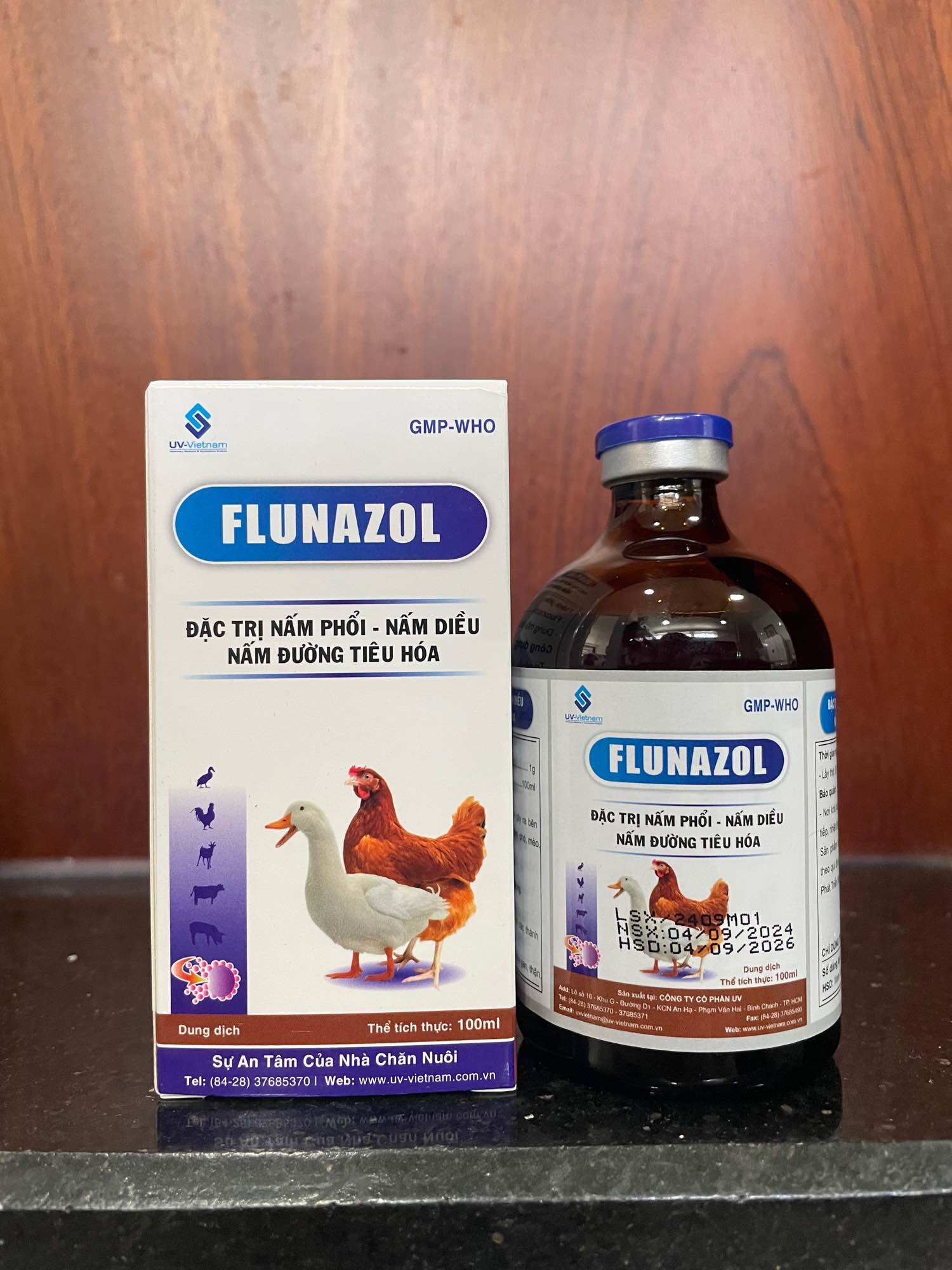 Flunazol 100ml Thuốc tiêm Nấm Phổi, Nấm Diều, Nấm Tiêu Hoá, Nấm Nội Tạng cho gà đá, chó, mèo, gia cầm