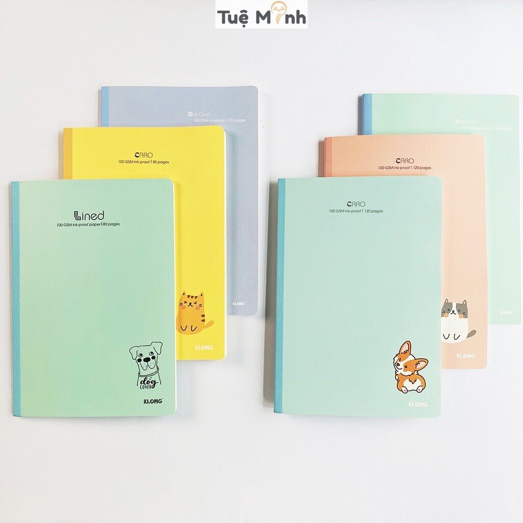 Vở b5 klong kẻ ngang 80/120/200 trang lined may dán gáy bìa màu pastel, cuốn tập sổ klong