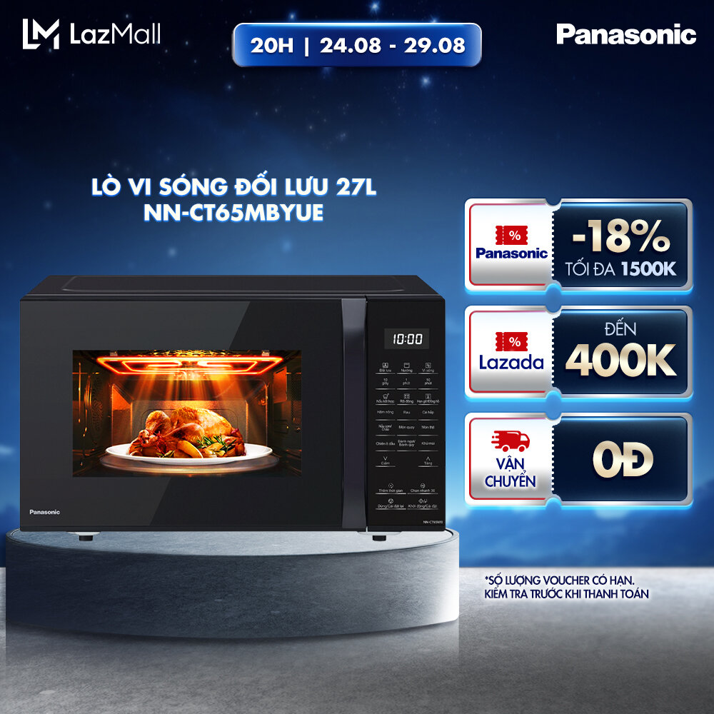 Lò vi sóng nướng đối lưu chiên không dầu Panasonic NN-CT65MBYUE– 20 thực đơn tự động – Dung tích 27L – Hàng chính hãng