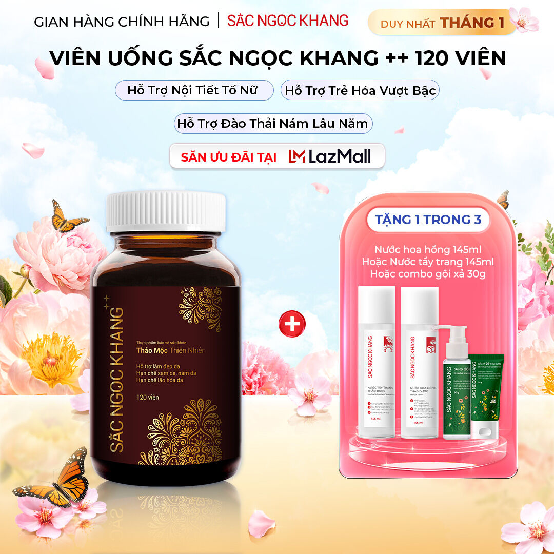  Viên uống trẻ hóa Sắc Ngọc Khang ++ 120 viên làm mờ sạm nám tàn nhang hiệu quả tăng cường tính đàn hồi cho làn da hỗ trợ cải thiện và phục hồi da bị lão hóa vượt trội II 