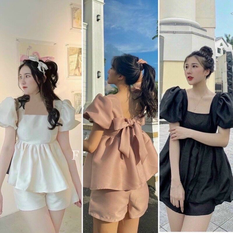 [SHOP TÁO ĐỎ BIGSIZE 50kg-90kg] Set áo peplum nơ lưng mix quần đùi