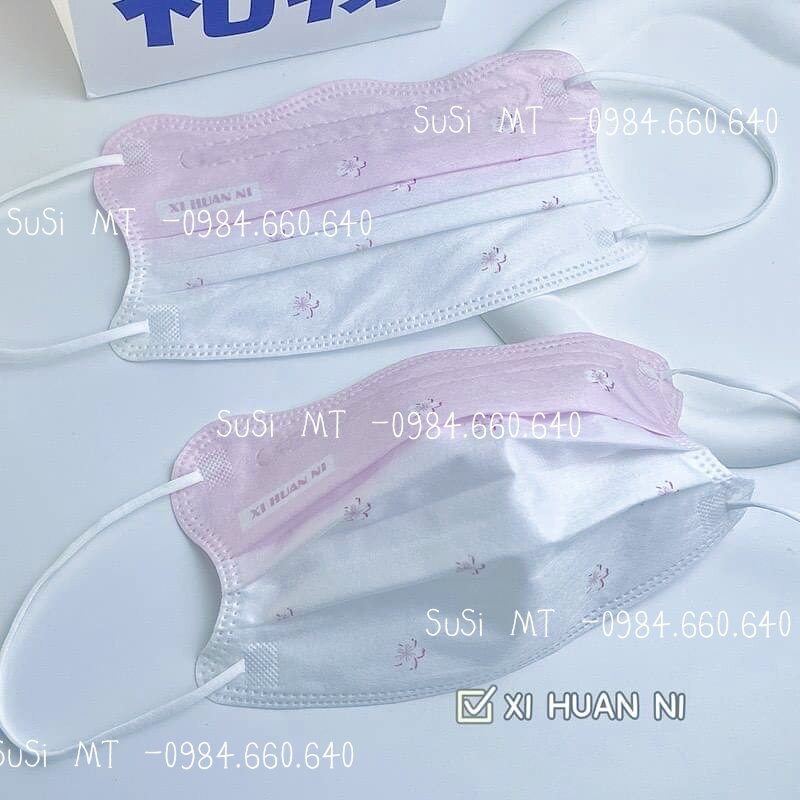 Túi 10 cái khẩu trang cua hình hoa đào,lụa mềm mịn cao cấp
