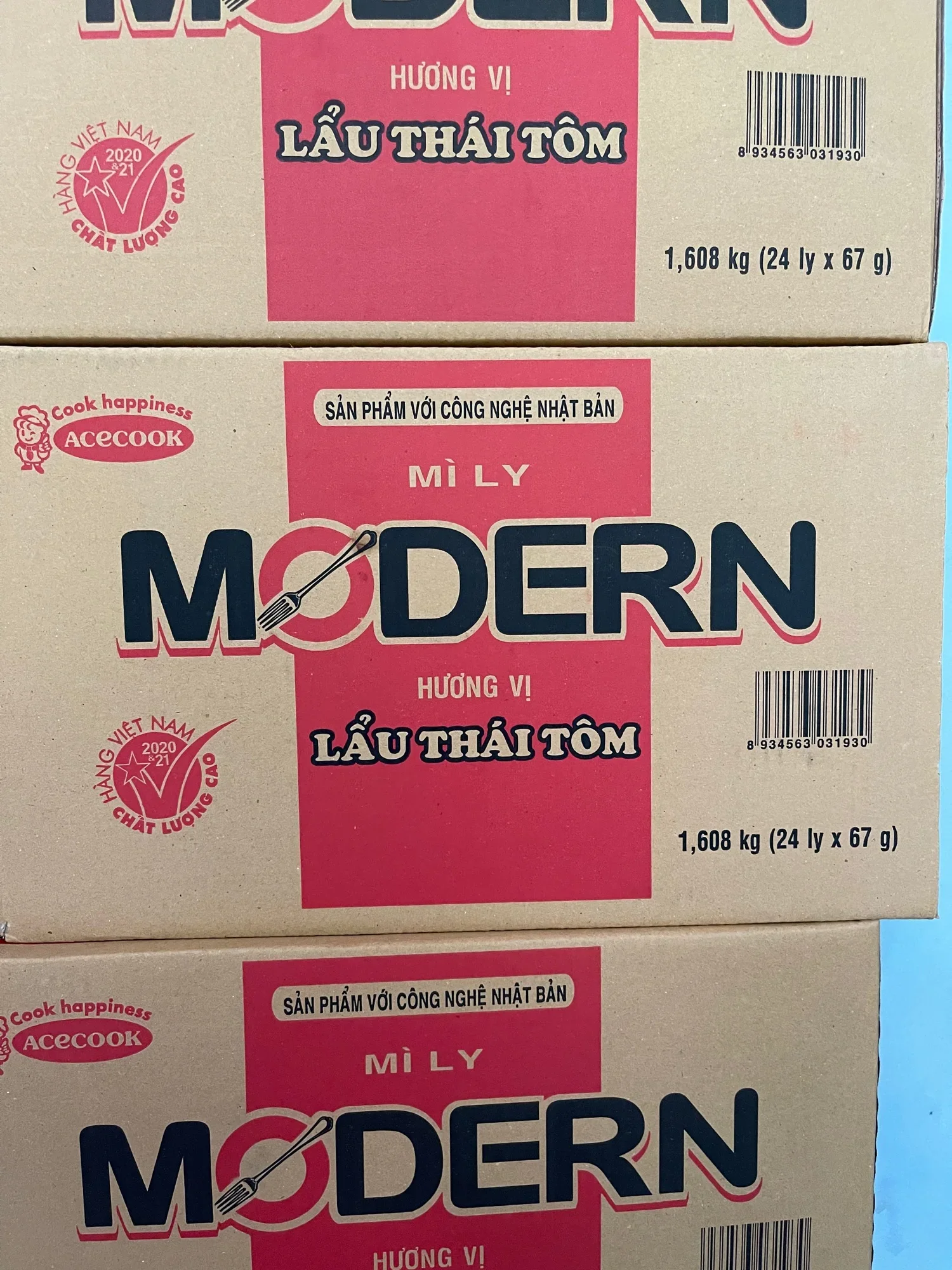 Mì Ăn Liền Modern Hương Vị Lẩu Thái Tôm Thùng 24 Ly x 65g/ly
