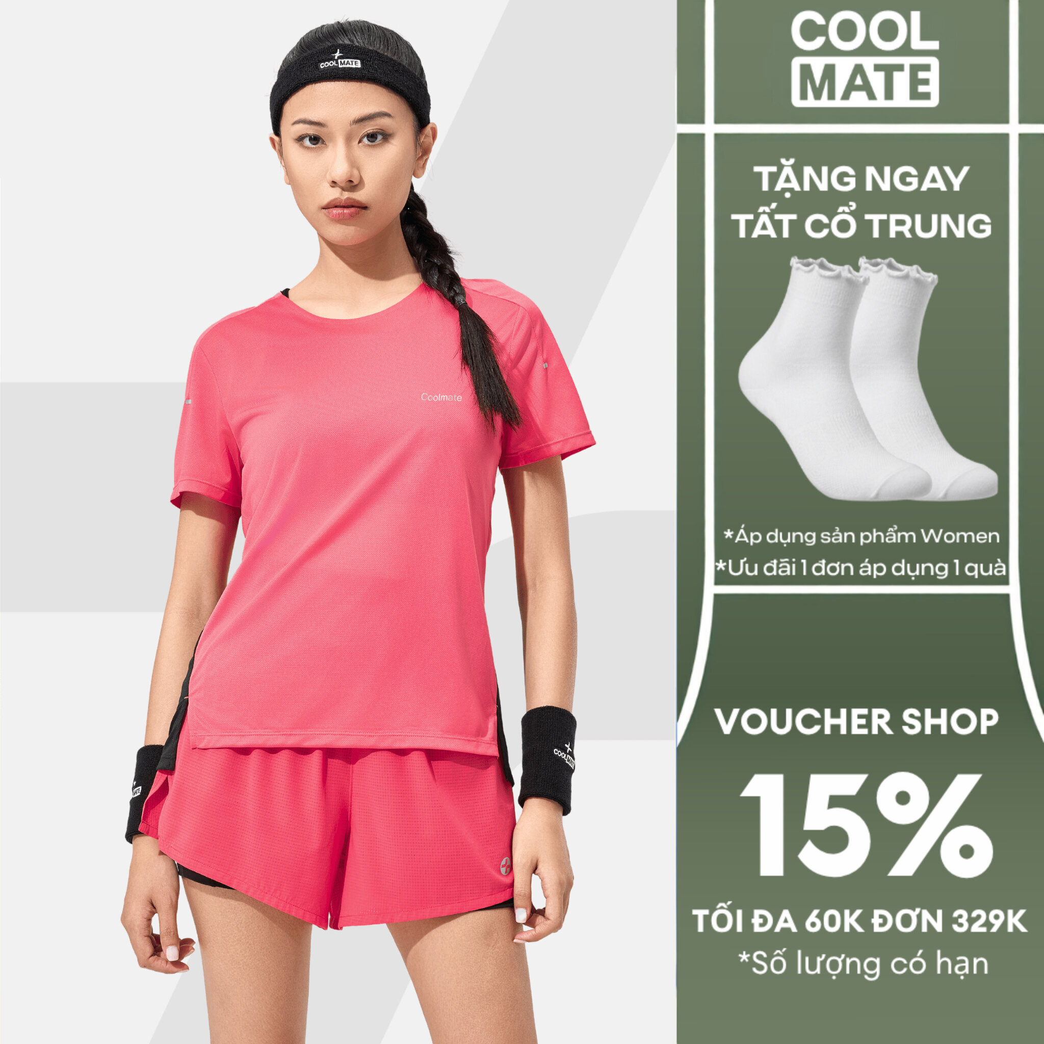[TẶNG TẤT CỔ TRUNG]Set đồ thể thao nữ chạy bộ, Pickleball Áo Race Tee và quần Race Shorts 2 lớp thoáng mát, nhanh khô - Coolmate Women