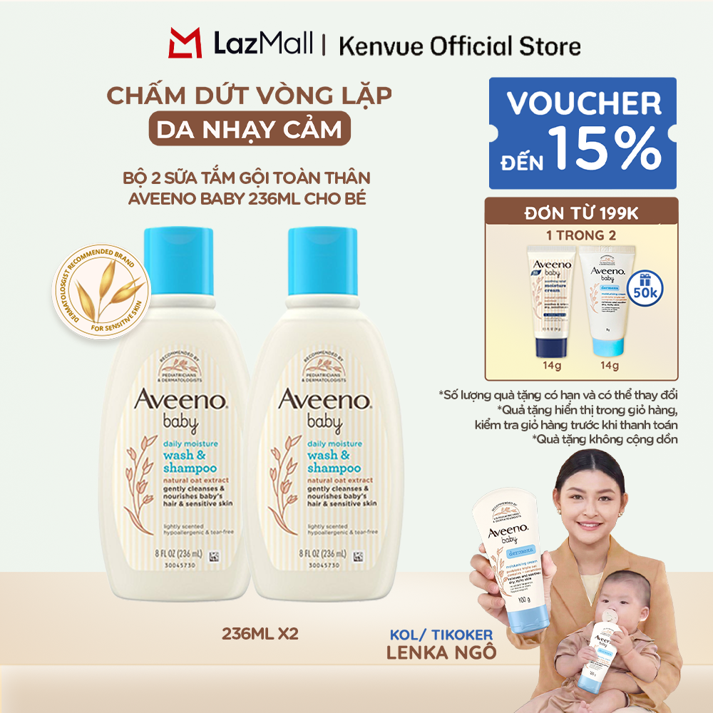 Bộ 2 Sữa tắm gội toàn thân Aveeno baby 236ml