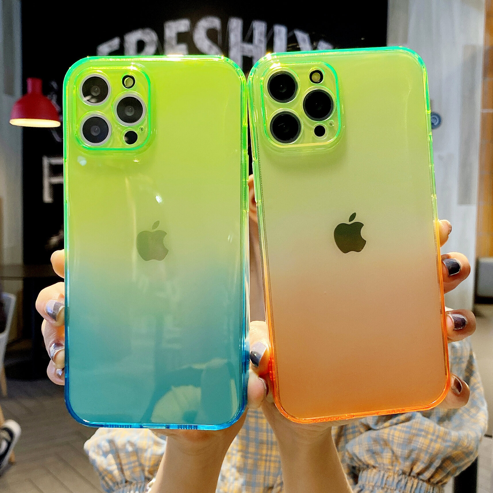 Ốp Lưng Điện Thoại Iphone 14 Thích Hợp Dùng Cho Iphone Màu Cam Vàng 13 Màu Xanh Lam Nhạt 12 Màu Xanh Lục Huỳnh Quang Bộ Bảo Vệ 11 Chống Rơi Bọc Toàn Bộ Camera Pro Max 78plus Ốp Mềm Trong Suốt Viền Thẳng Xs