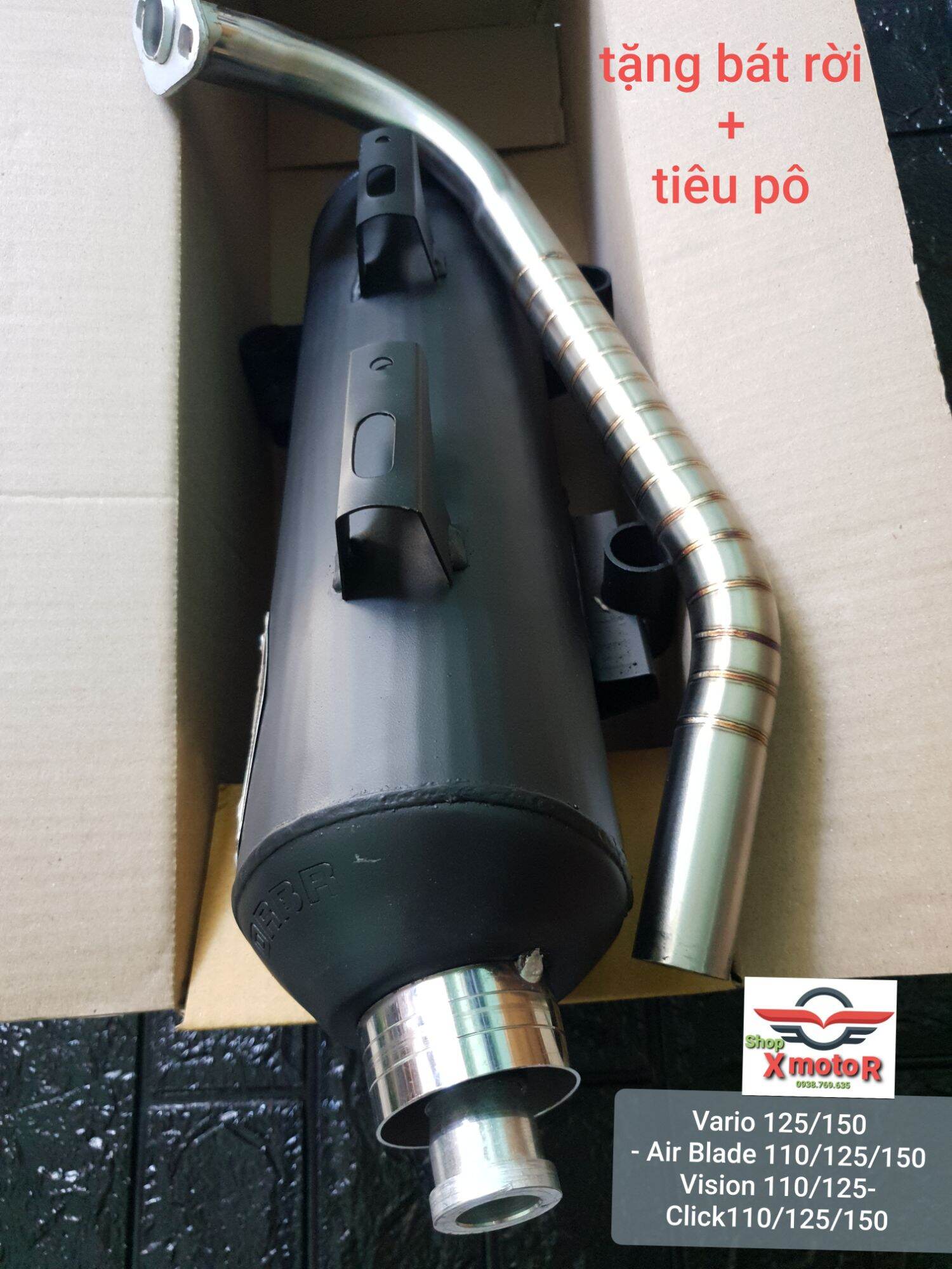Pô opbr gắn vario 125 150, air blade 110 125 vision 110 125 click110 125 cổ inox 304