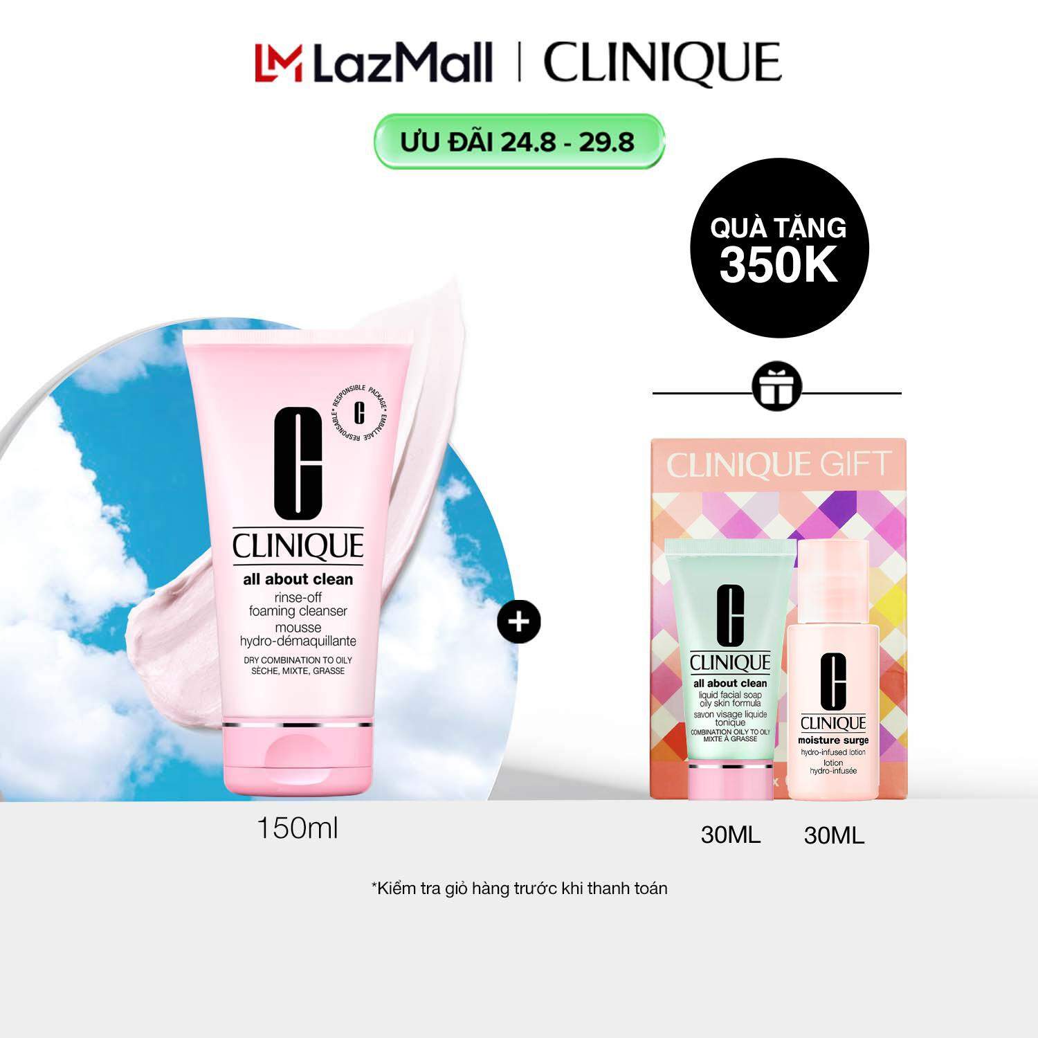 Sữa rửa mặt dạng bọt kèm tẩy trang 2 trong 1 Clinique Rinse-Off Foaming Cleanser 150ml