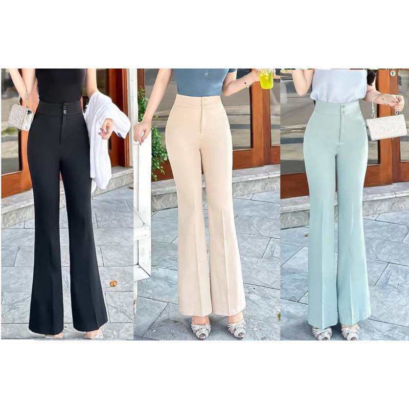 Quần tây công sở nữ có bigsize đến 75kg, ống vảy loe lưng cao dễ phối đồ-MAS-MÃ 555E
