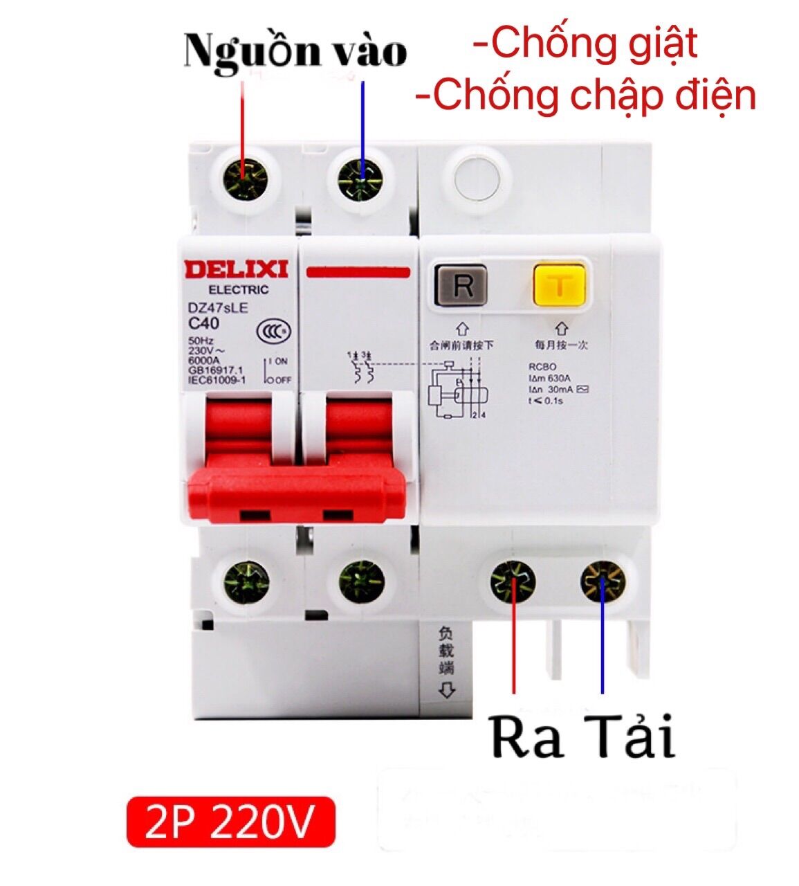 Rcbo atomat chống giật chống rò điện Delixi electric