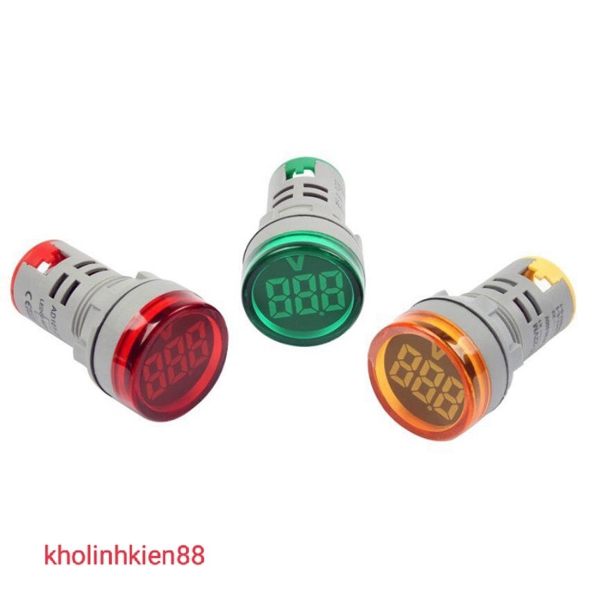 Đèn báo pha hiển thị điện áp Volt xanh,đỏ,vàng phi 22mm dùng điện áp 12V_220V