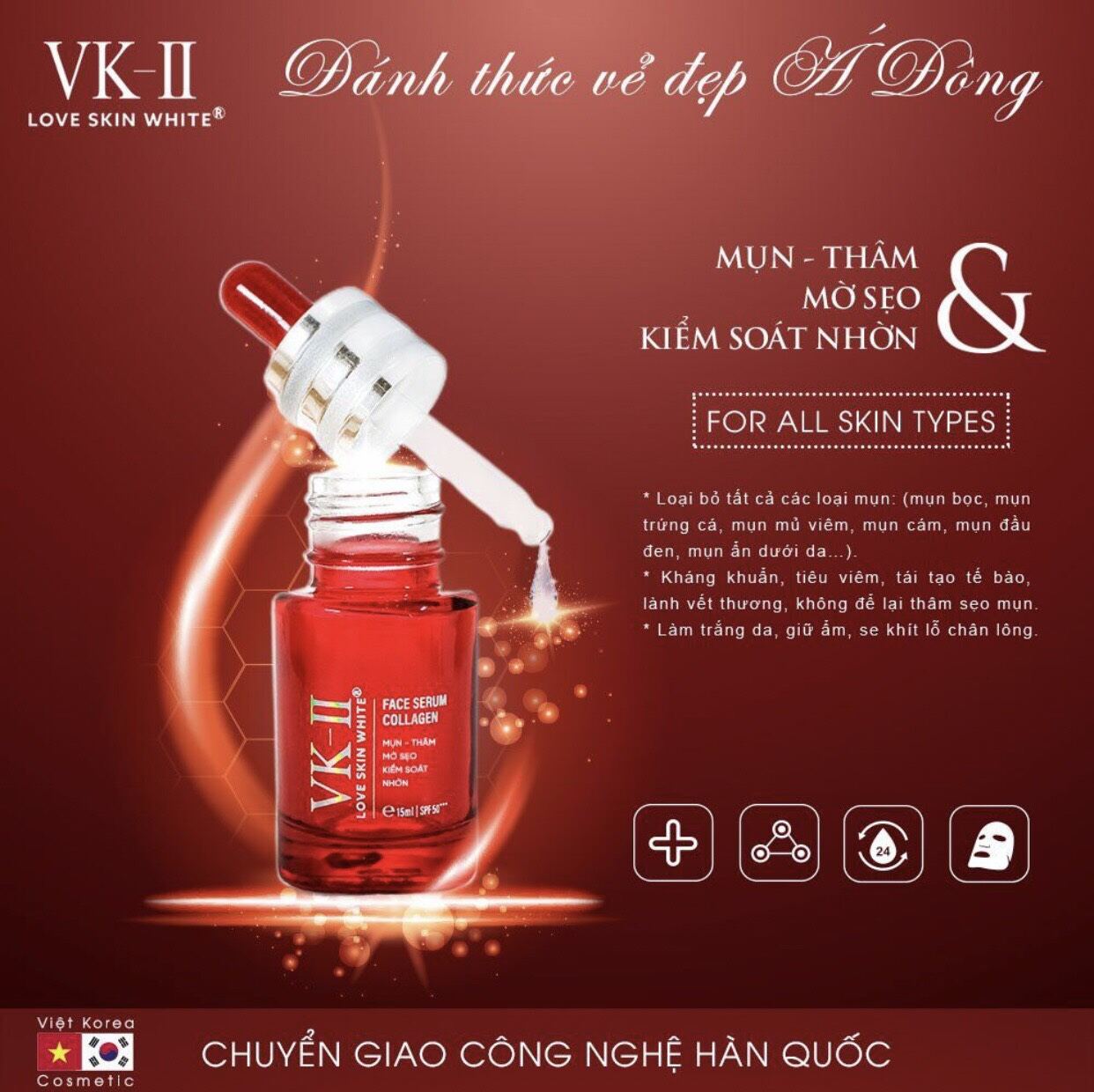 Serum vk ii love skin white giảm mụn thâm mờ sẹo kiểm soát nhờn , chai 15ml