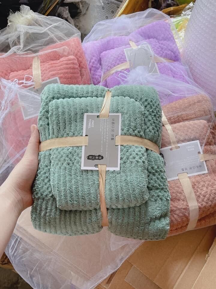 SET 2 KHĂN LÔNG CỪU HÀN QUỐC (KHĂN MẶT + KHĂN TẮM) SIÊU THẤM NƯỚC