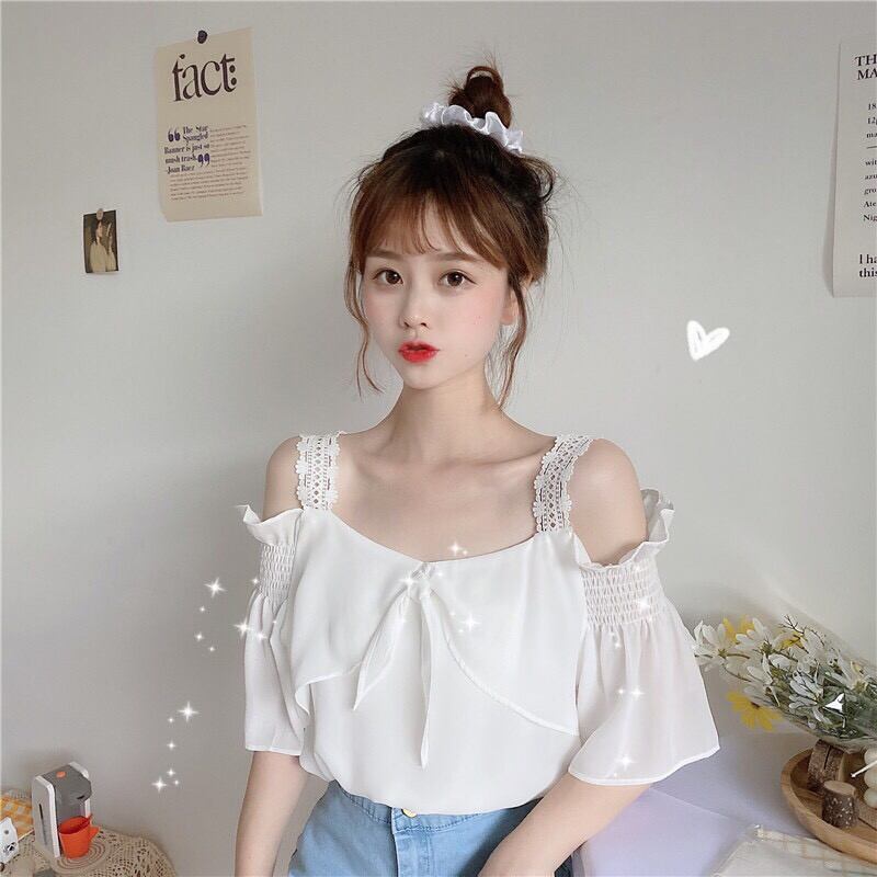 Áo voan trễ vai kiểu Hàn Quốc cực cute