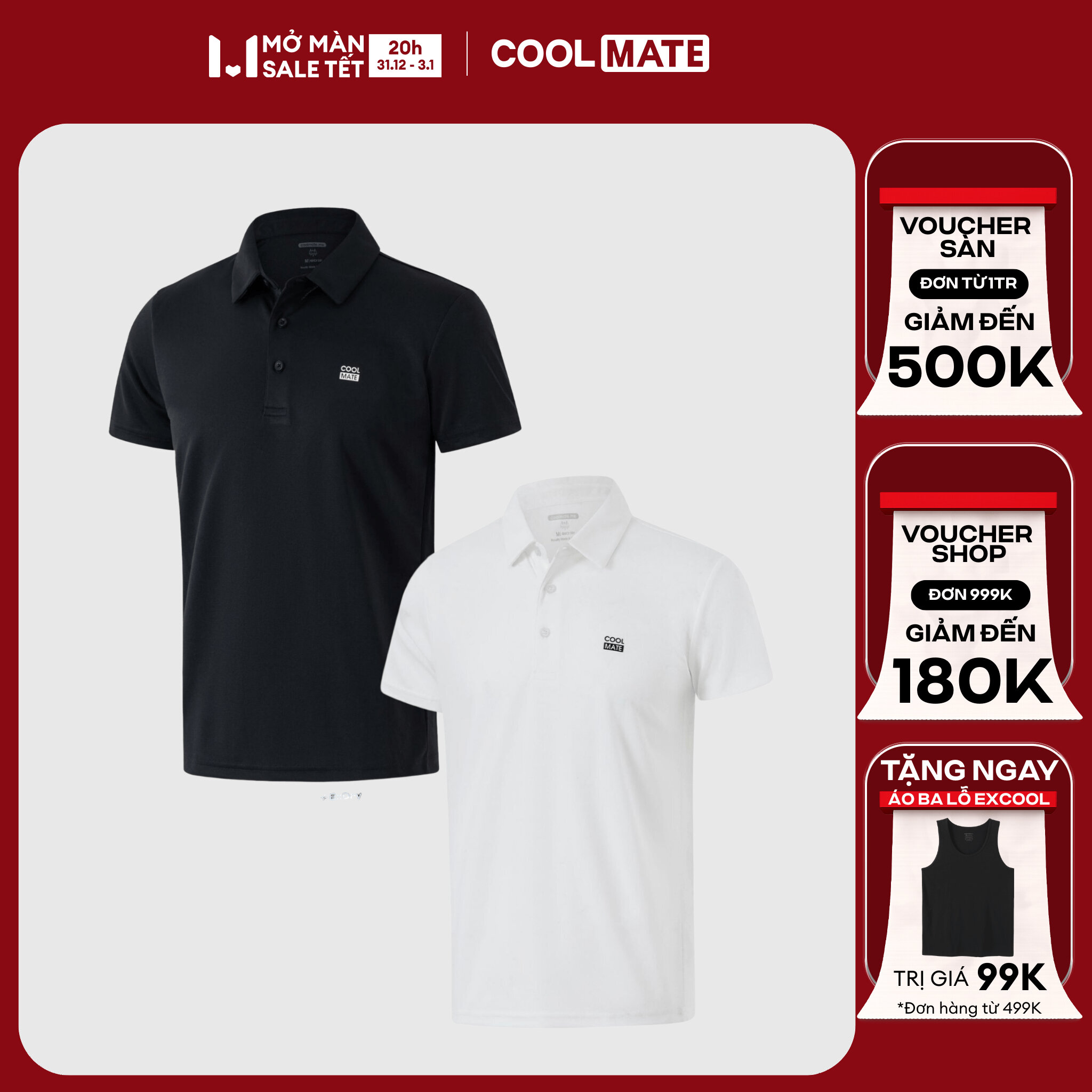   DUY NHẤT 20h 31.12-3.1 TẶNG QUÀ ĐƠN TỪ 299K Combo 2 Áo Polo thể thao nam ProMax-S1 thoáng khí thấm hút nhanh khô Logo Coolmate 