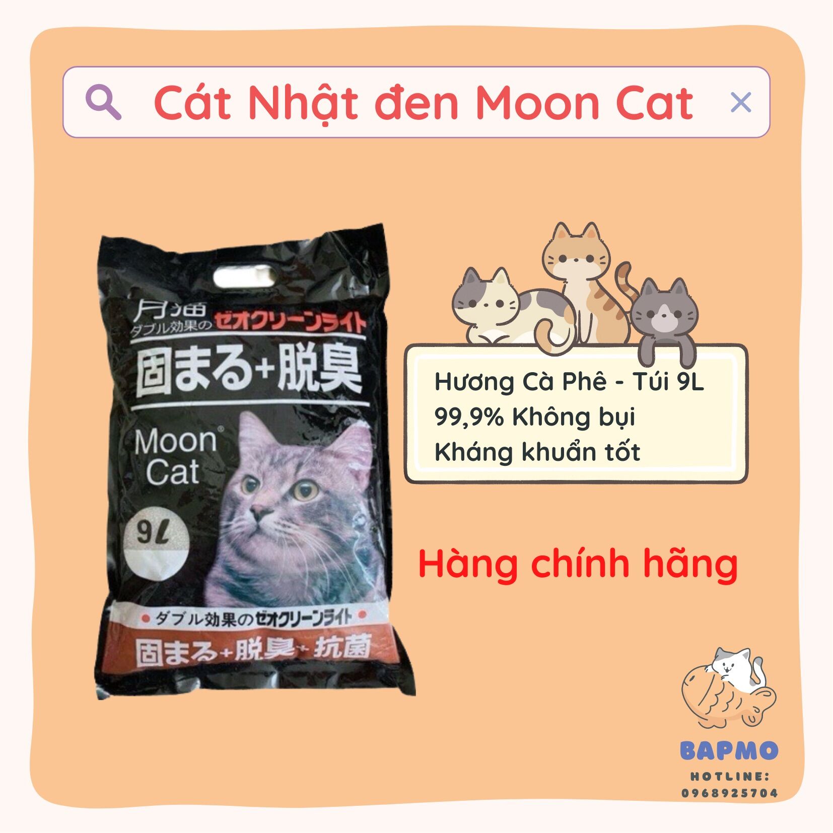 Cát nhật đen moon cat đủ 5 mùi - cát moon cat vệ sinh cho mèo - túi 9l