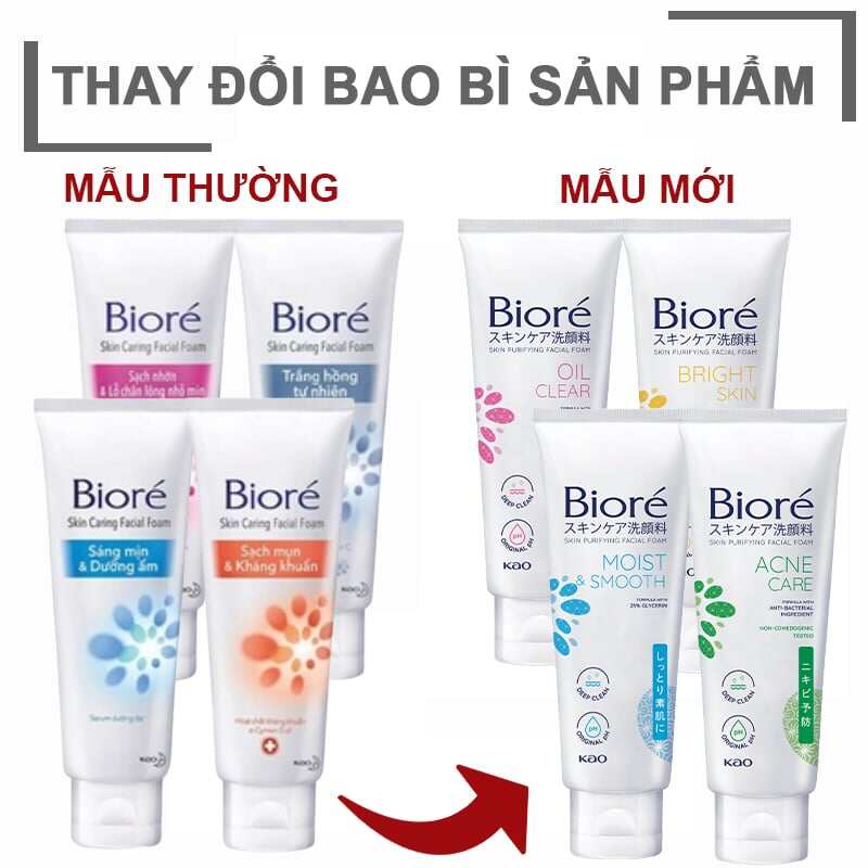 Sữa Rửa Mặt Dưỡng Trắng, Ngừa Mụn, Giảm Nhờn BIORE Mẫu Mới Nhất 100g