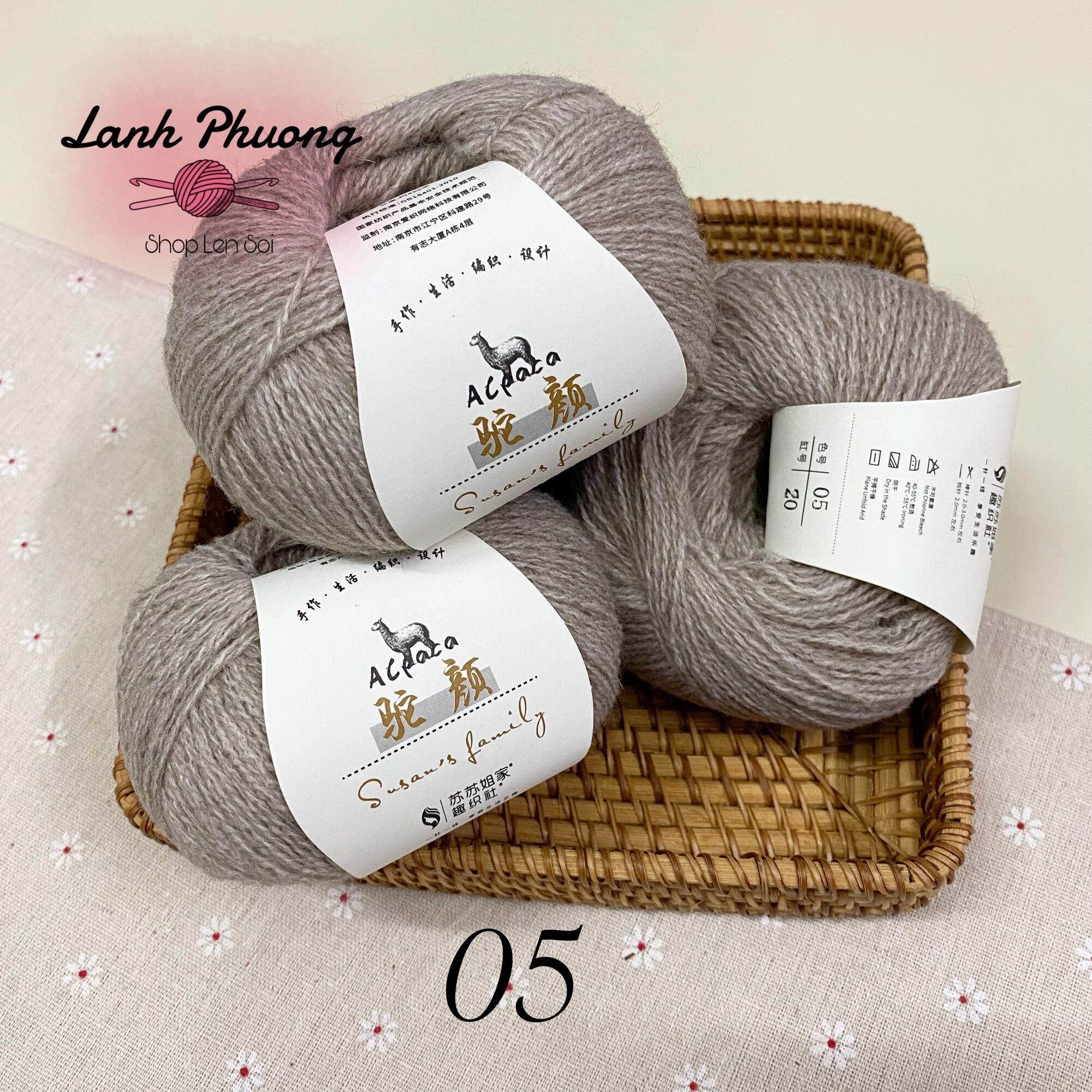 Len Susan's Family Alpaca Mềm Mịn Thu Đông Cuộn 50gram