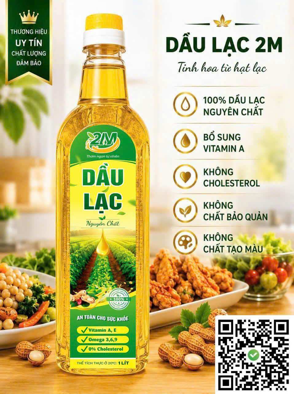 Dầu lạc nguyên chất 2M tinh khiết hữu cơ Chất lượng đảm bảo Bổ sung vitamin A không cholesterol Không chất bảo quản, Không chất tạo màu, an toàn cho con trẻ, mẹ bầu, người lớn tuổi.