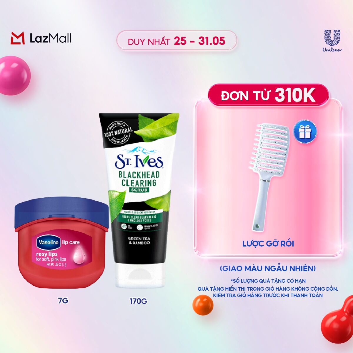 Combo Sữa rửa mặt tẩy tế bào chết ngừa mụn St.Ives Trà Xanh 170g + Sáp dưỡng môi Vaseline hồng xinh 7g