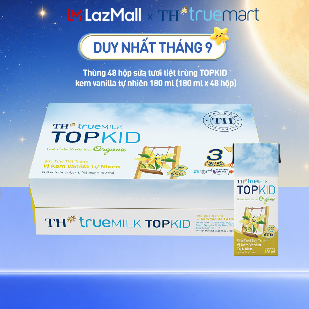 Thùng 48 hộp sữa tươi tiệt trùng TOPKID kem vanilla tự nhiên TH true MILK 180ml