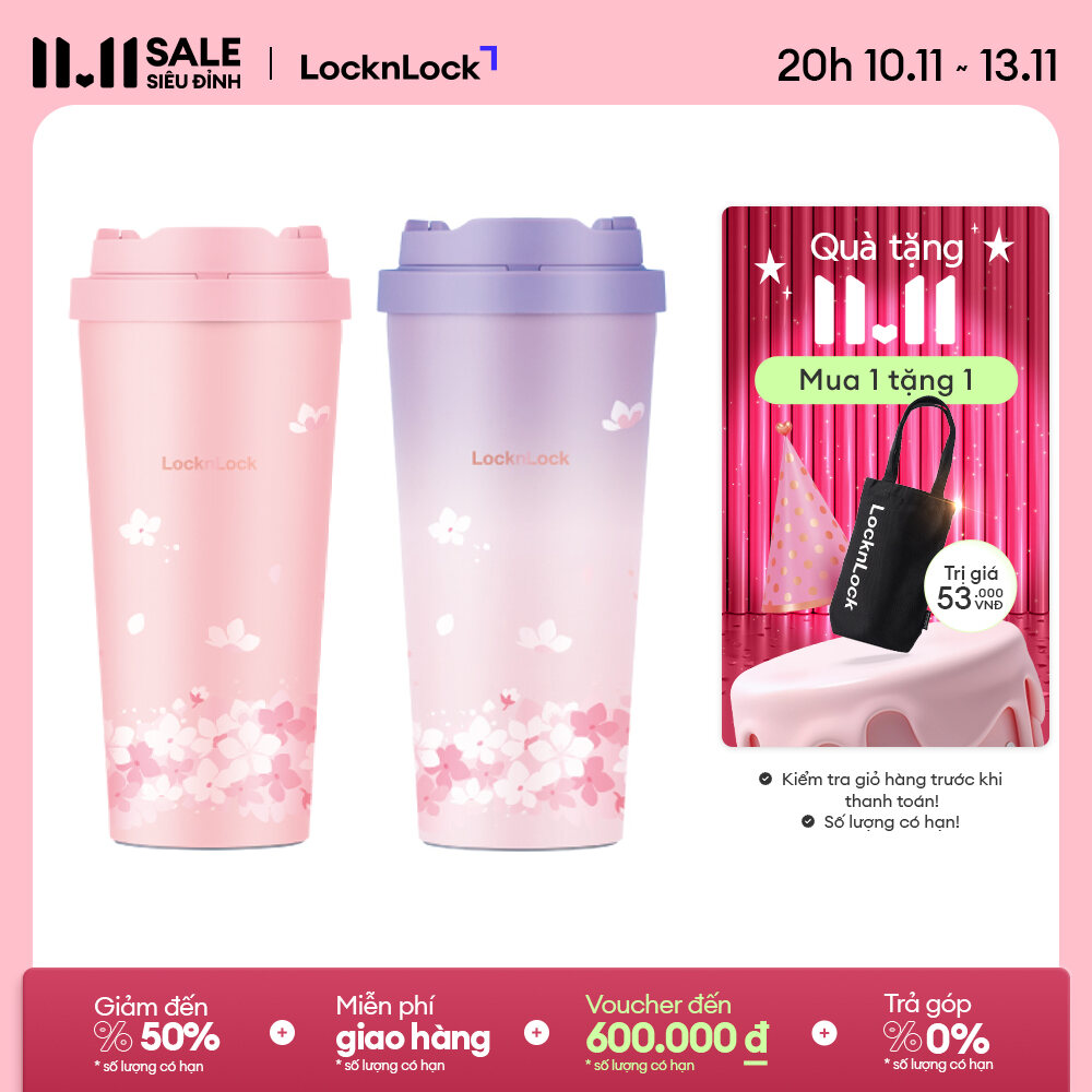 Bình giữ nhiệt Lock&Lock Energetic one-touch tumbler 550ml-400ml LHC3249 (phiên bản Peach Blossom) -