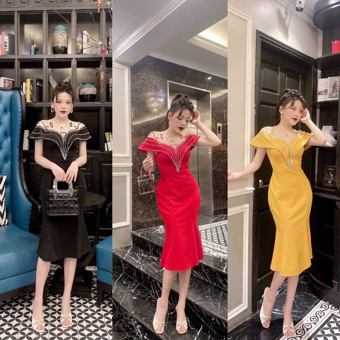 Đầm body đuôi Cá kết pha lê dự tiệc cao cấp chuẩn y hình 100%
