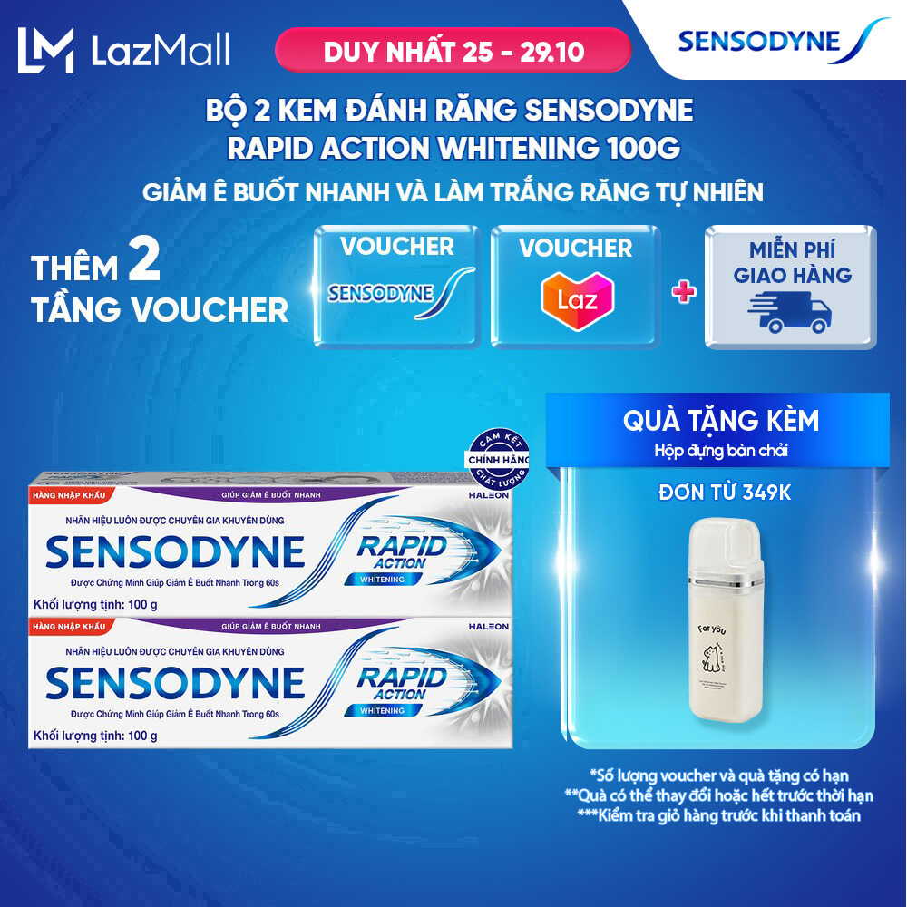 Bộ 2 Kem đánh răng SENSODYNE Rapid Action Whitening 100g giúp giảm ê buốt nhanh và làm trắng răng tự nhiên