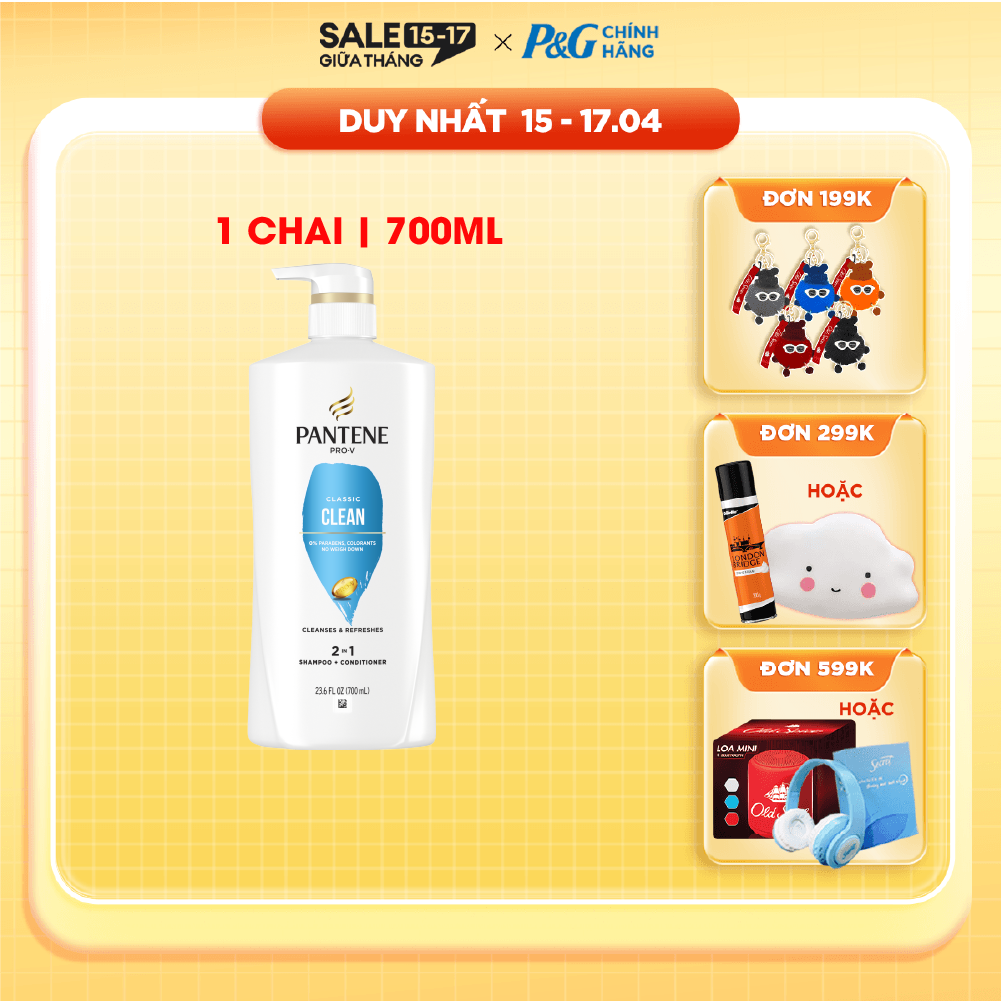 Dầu Gội Xả PANTENE Nhập Khẩu Mỹ 2IN1 Hương Classic Clean Chai 700ML