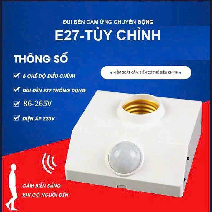 Đui đèn cảm ứng chuyển động chui E27, Cảm biến hồng ngoại tự động bật sáng khi có người lại gần