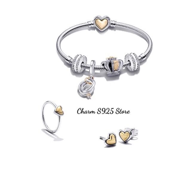 BÔNG TAI CHARM PAN TIM VÀNG TRẮNG BẠC S925