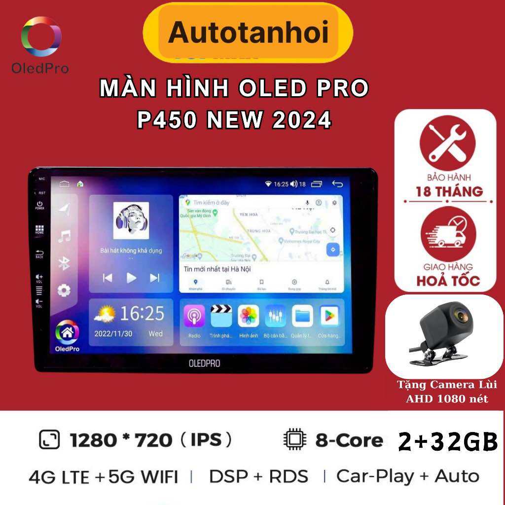 Màn Android 9 inch, 10 inch Oled Pro P450 2023 new, xem video, youtube, bản đồ,bảo hành 18 tháng cho