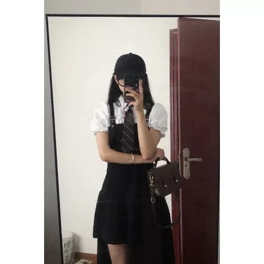 Set váy yếm kèm áo sơ mi crotop & cà vạt có bigsize