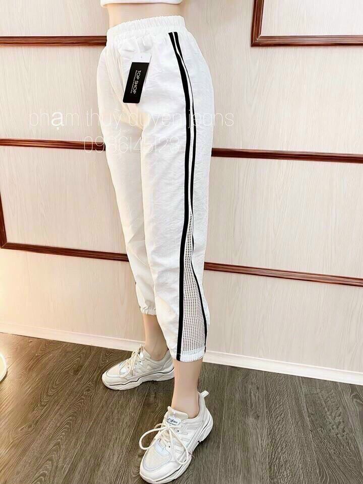 Quần baggy nữ vải đũi phối lưới