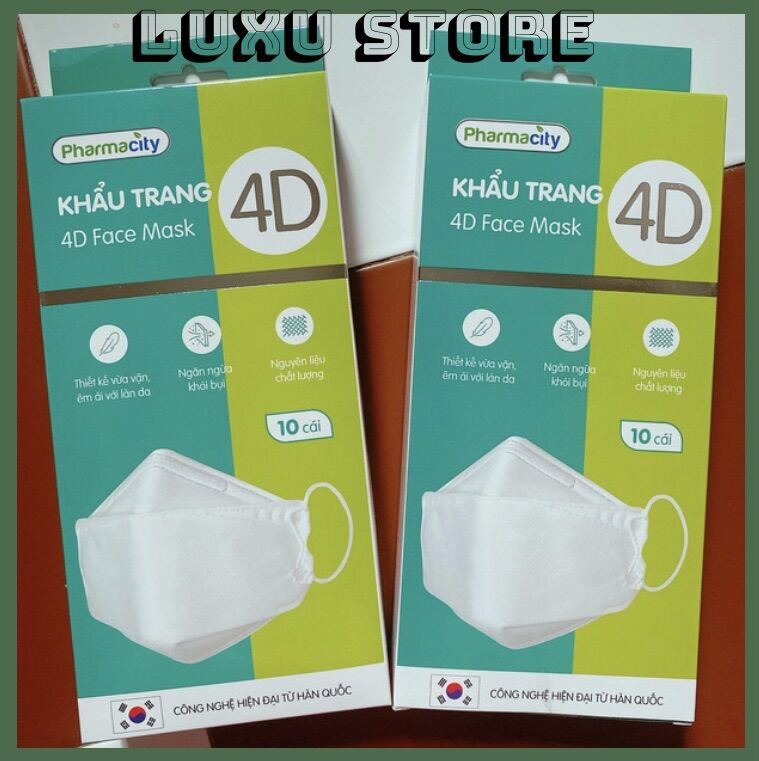 Khẩu trang y tế 4d hộp 10 cái ,thương hiệu pharmacity, kháng khuẩn tối đa