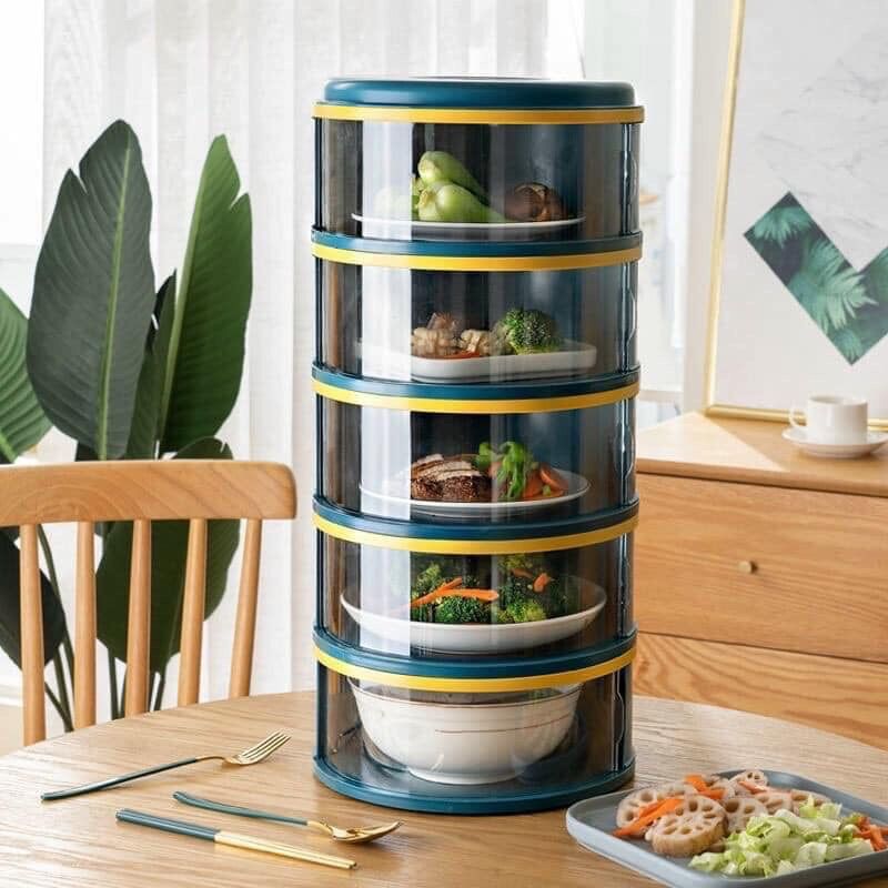 Lồng bàn đựng thức ăn nắp xoay 5 tầng , lồng bàn đa tầng tiện ích