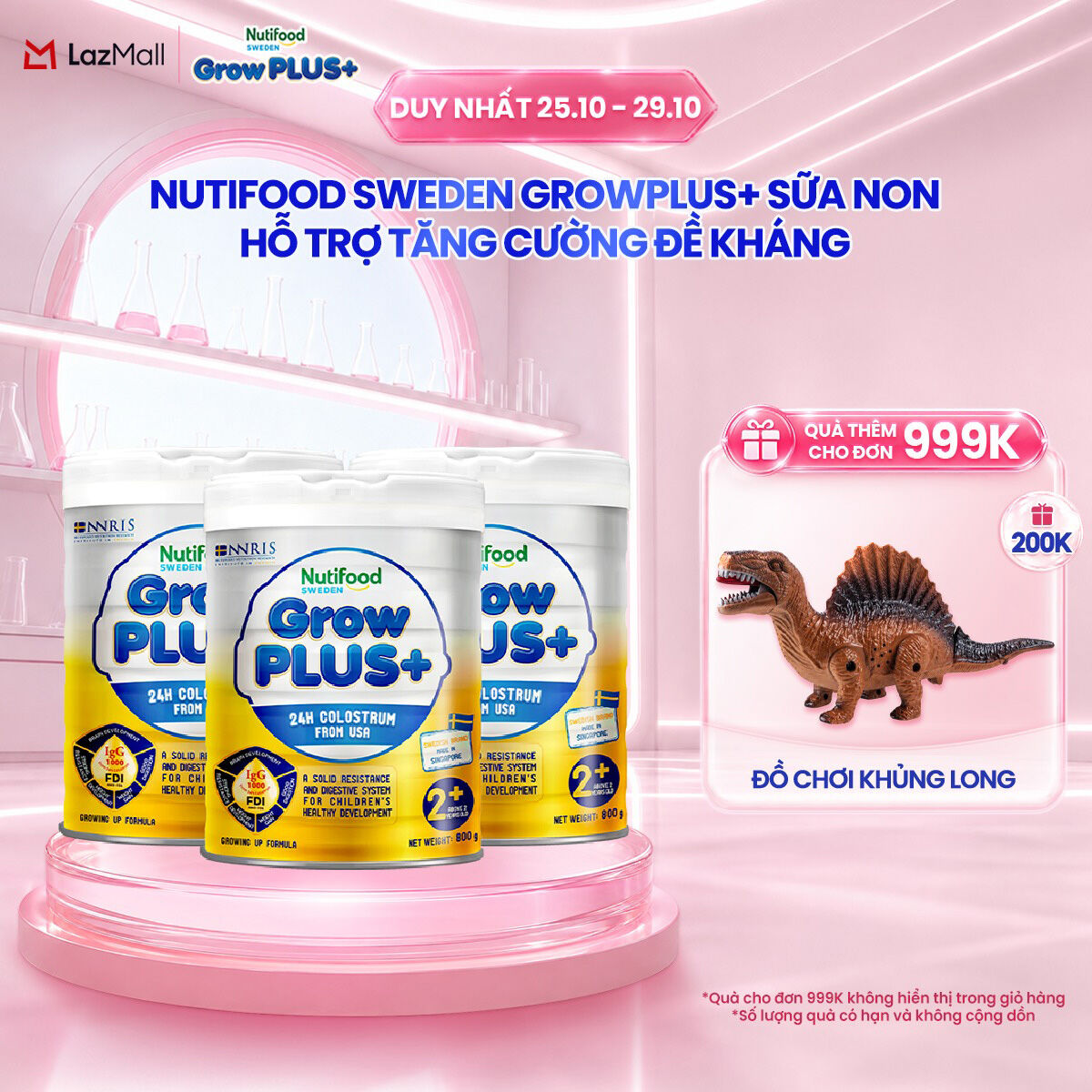Combo 3 Sữa non GrowPLUS+ (vàng) - Hỗ trợ tăng cường đề kháng trên 2 tuổi Singapore tăng cường hệ miễn dịch và hấp thu chất dinh dưỡng (3lon x Lon 800g) - Grow Plus+