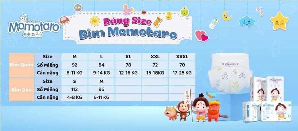 Tã/Bỉm dán/ Bỉm quần MomoTaro (1 bịch)