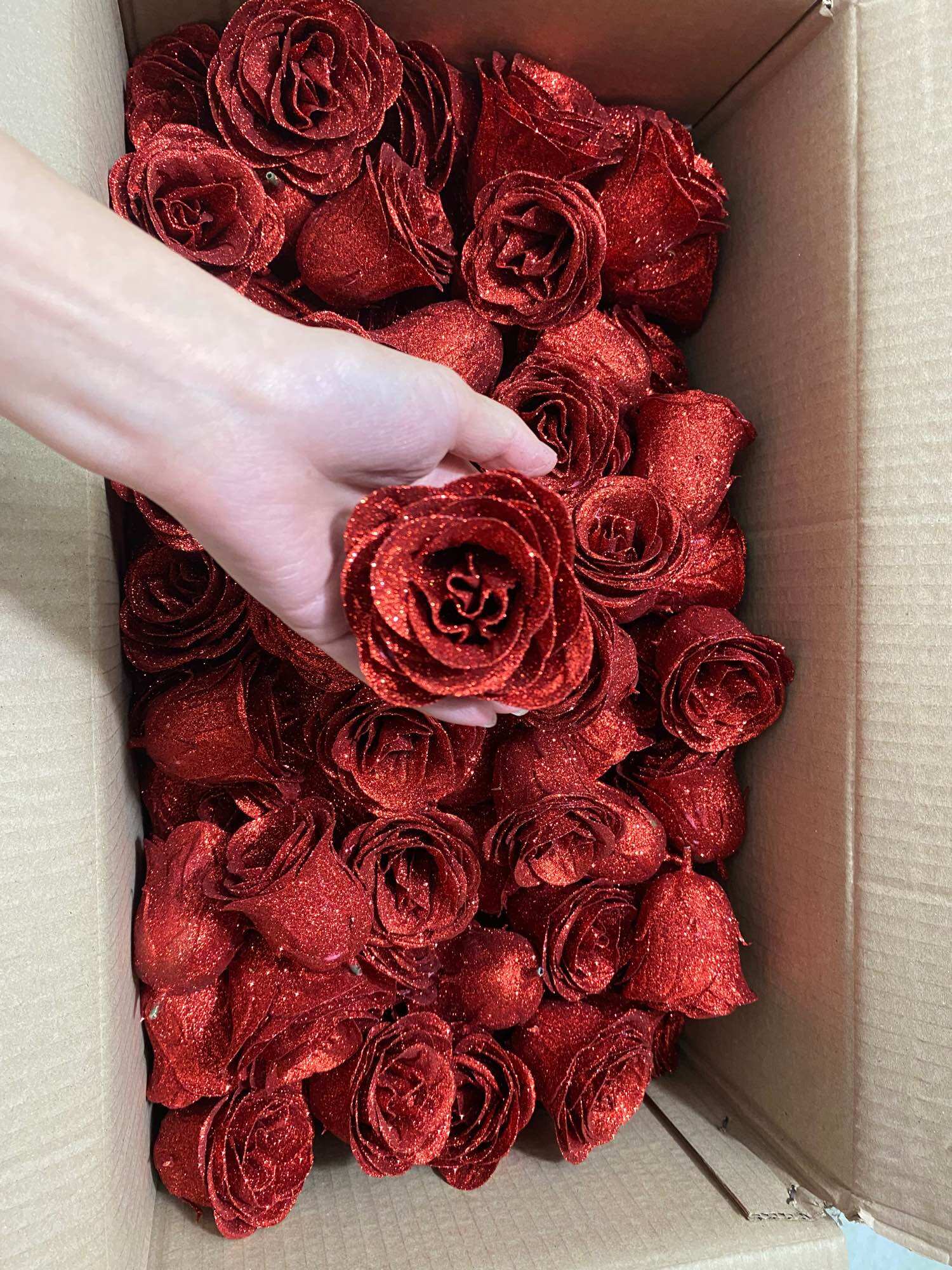 Hoa hồng nhũ hoa kim tuyết bông set 10 đầu bông