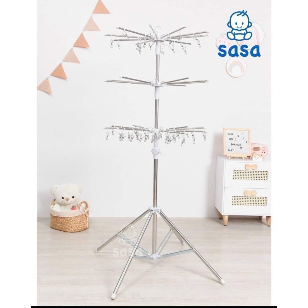 Cây phơi đồ inox 3 tầng Sasa 60 kẹp đồ em bé